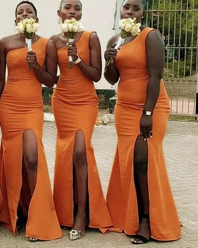 One Shoulder Bridesmaid Dresses High Slit