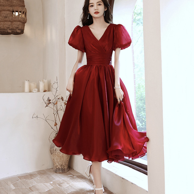 Red v neck short prom dress a line homeocming dress - Thumbnail 1