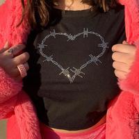 Free Shipping Goth Rhinestone Love Heart Black Top - Thumbnail 2