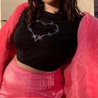 Free Shipping Goth Rhinestone Love Heart Black Top - Thumbnail 3