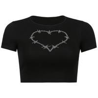 Free Shipping Goth Rhinestone Love Heart Black Top - Thumbnail 4