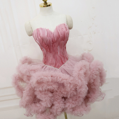 Pink tulle short prom dress cocktail dress - Thumbnail 3