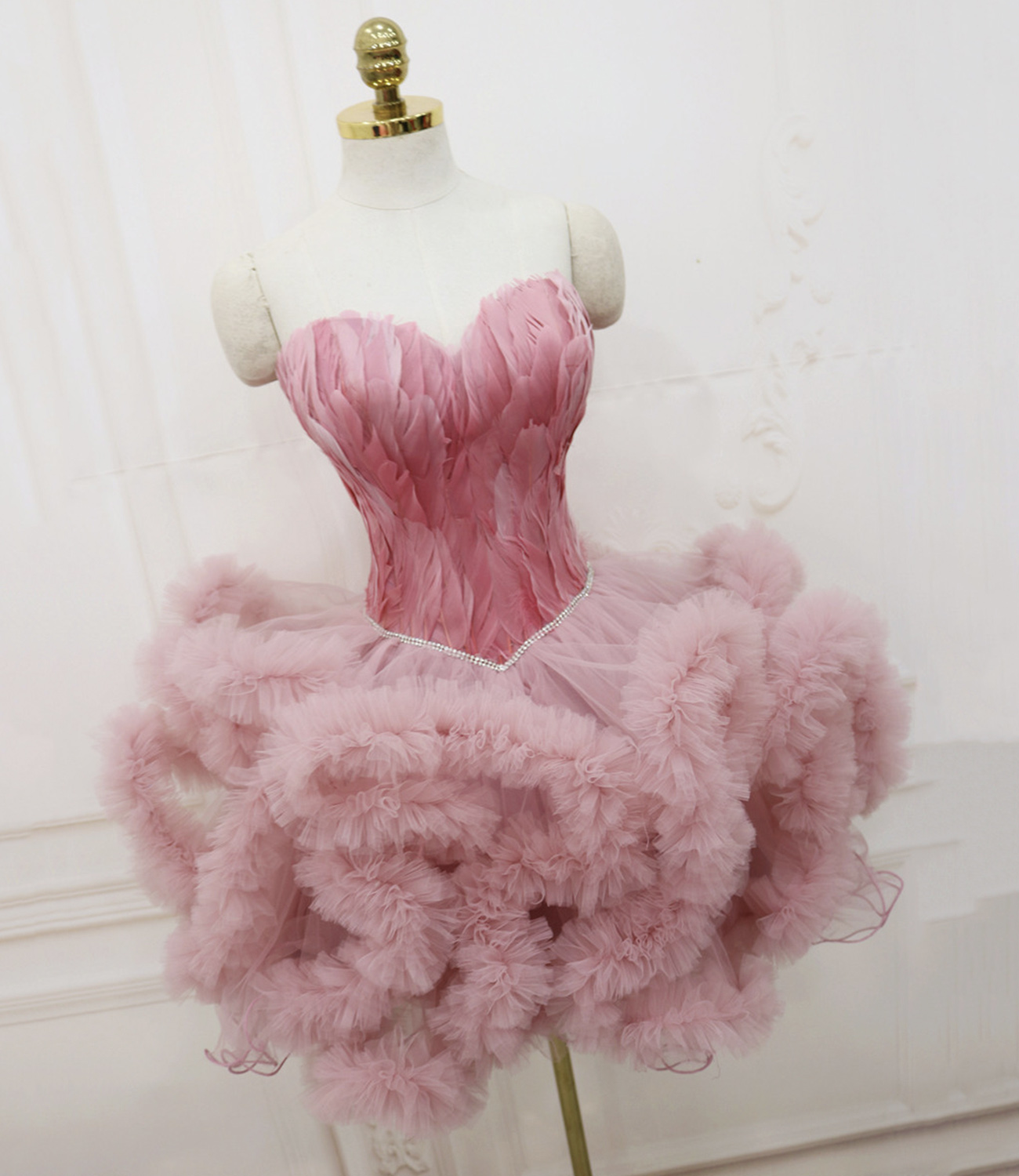 Pink tulle short prom dress cocktail dress