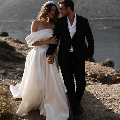 Gorgeous ball gown off the shoulder satin wedding dress, bride dress - Thumbnail 1