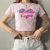 Future Driver Car Heart Print Pastel Pink Tee - Thumbnail 1