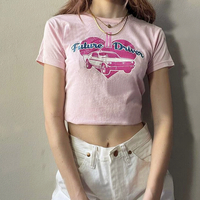 Future Driver Car Heart Print Pastel Pink Tee - Thumbnail 3