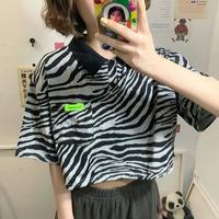 Zebra Stripe Print Strap Polo Shirt Top - Thumbnail 1