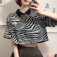 Zebra Stripe Print Strap Polo Shirt Top - Thumbnail 2
