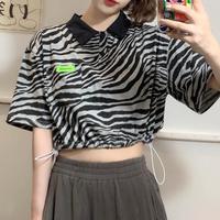 Zebra Stripe Print Strap Polo Shirt Top - Thumbnail 4