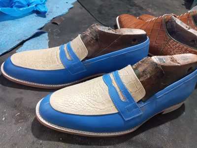 Customise Men's Two Tone Leather Handmade Moccasin Formal Shoes