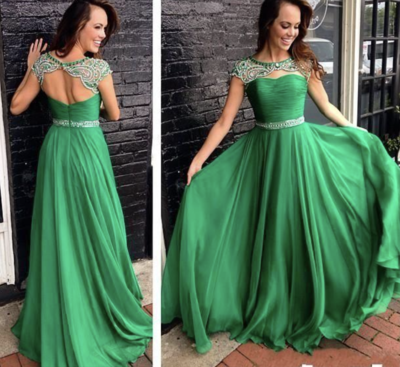 Green Prom Dresses with Rhinestones