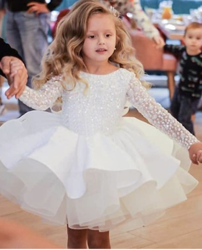White Flower Girl Dresses Short Length Sparkly