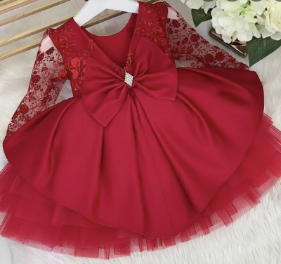 Red Flower Girl Dresses V Back with Bowknot