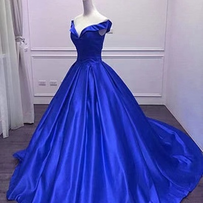 Royal blue prom dresses off shoulder - Thumbnail 2