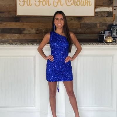 Cute bodycon one shoulder royal blue sparkly homecoming dress - Thumbnail 1