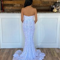 Sparkly Mermaid V Neck White Sequins Long Prom Dresses - Thumbnail 1