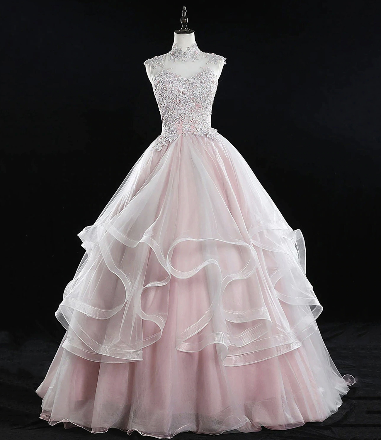 Pink tulle lace long ball gown dress formal dress