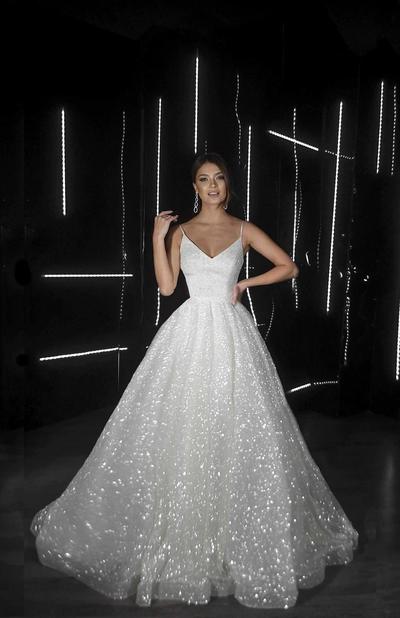 SP2116,Sparkly Charming V Neck Straps Sequins White Wedding Dresses,Glitter White Prom Dresses