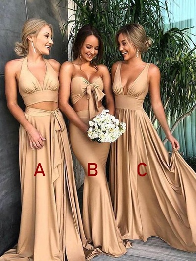 SP2130,Gold champagne satin bridesmaid dresses sexy mixmatch bridesmaid dress
