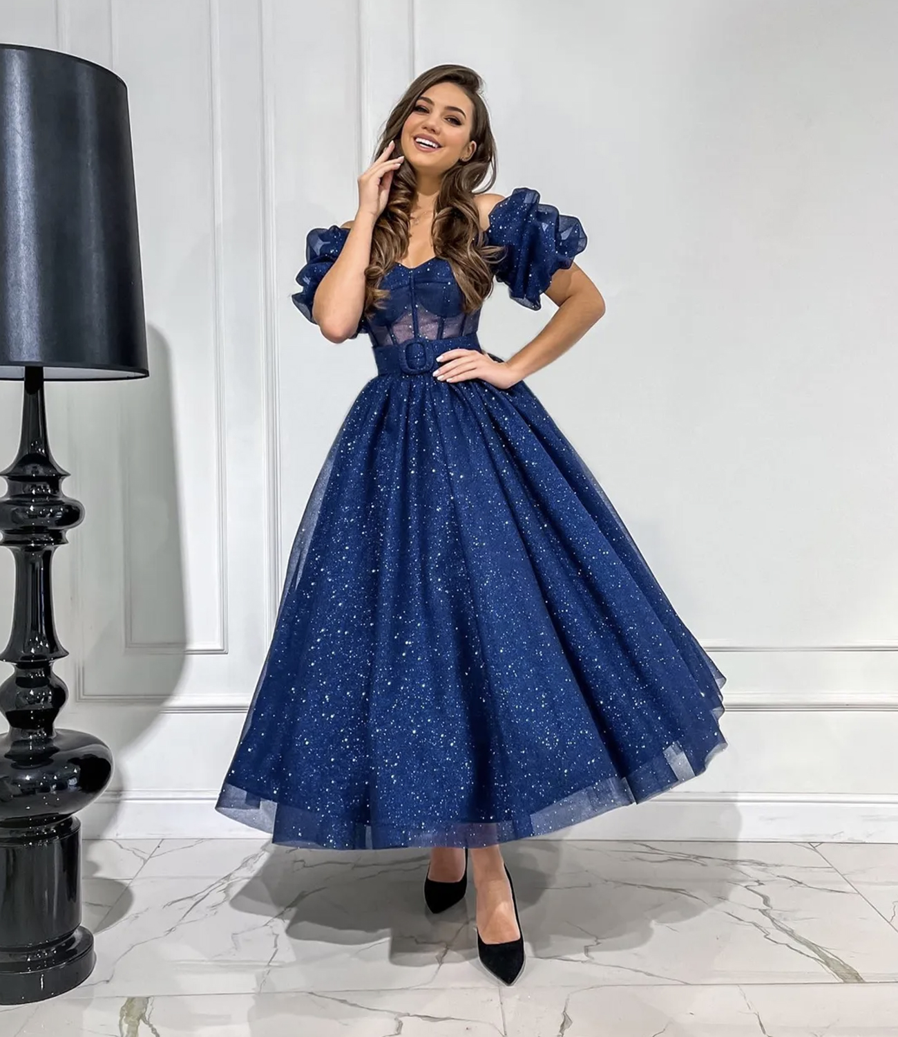 Blue tulle short prom dress blue evening dress