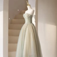 Cute tulle beads tea length prom dress evening dress - Thumbnail 2