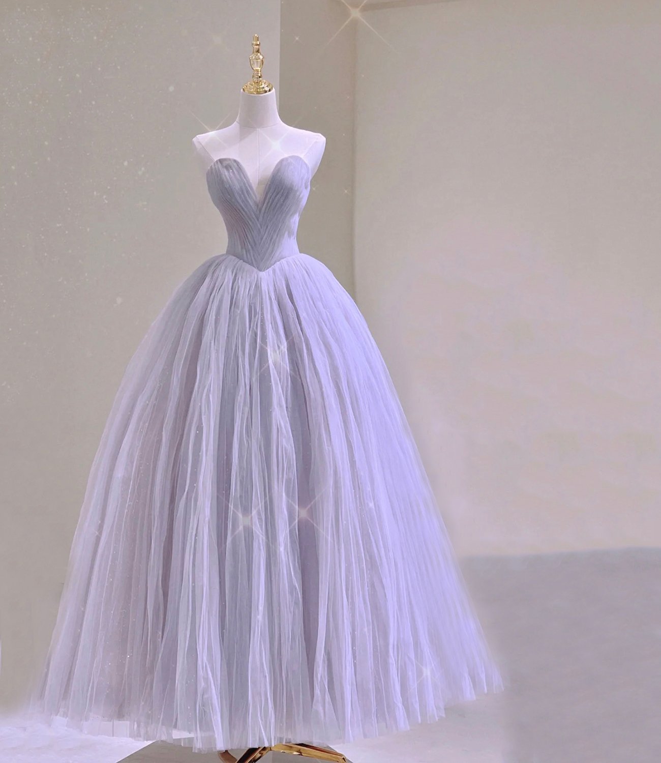 Purple tulle long prom dress A line evening gown