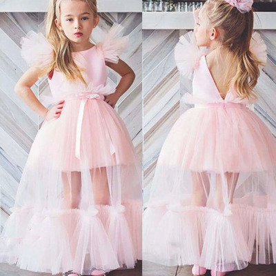 Pink Flower Girl Dresses Floor Length V Back