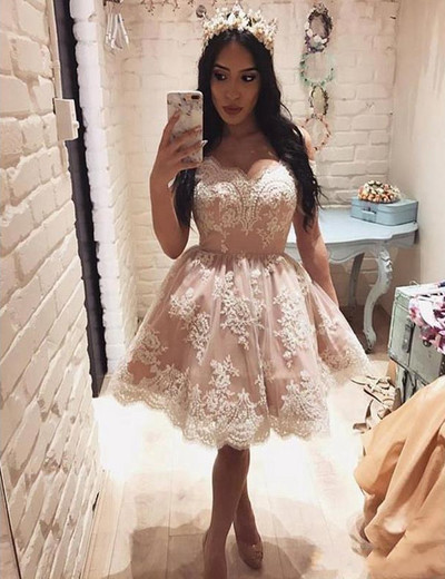 SP2164,Light pink lace homecoming prom dresses,short evening party dress,lace cocktail dresses