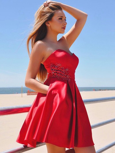 SP2167,Charming red homecoming dresses,strapless mini graduation dresses,short prom dresses