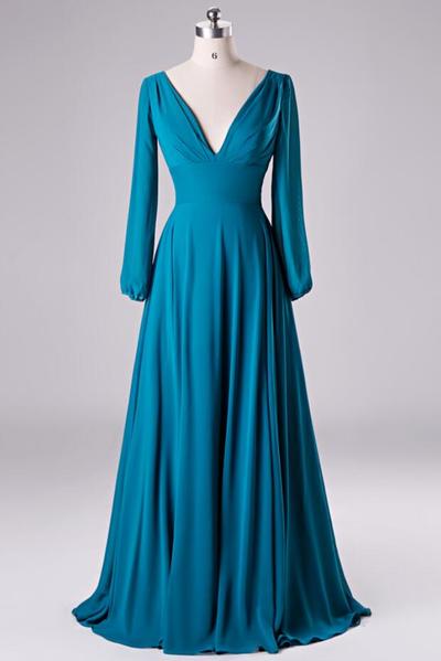 Floor Length Chiffon Formal Occasion Dresses for Wedding With Long Sleeves