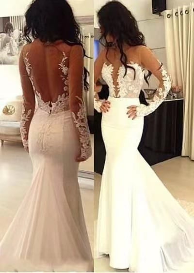 Wedding Dresses Bridal Gown V Back with Sleeves