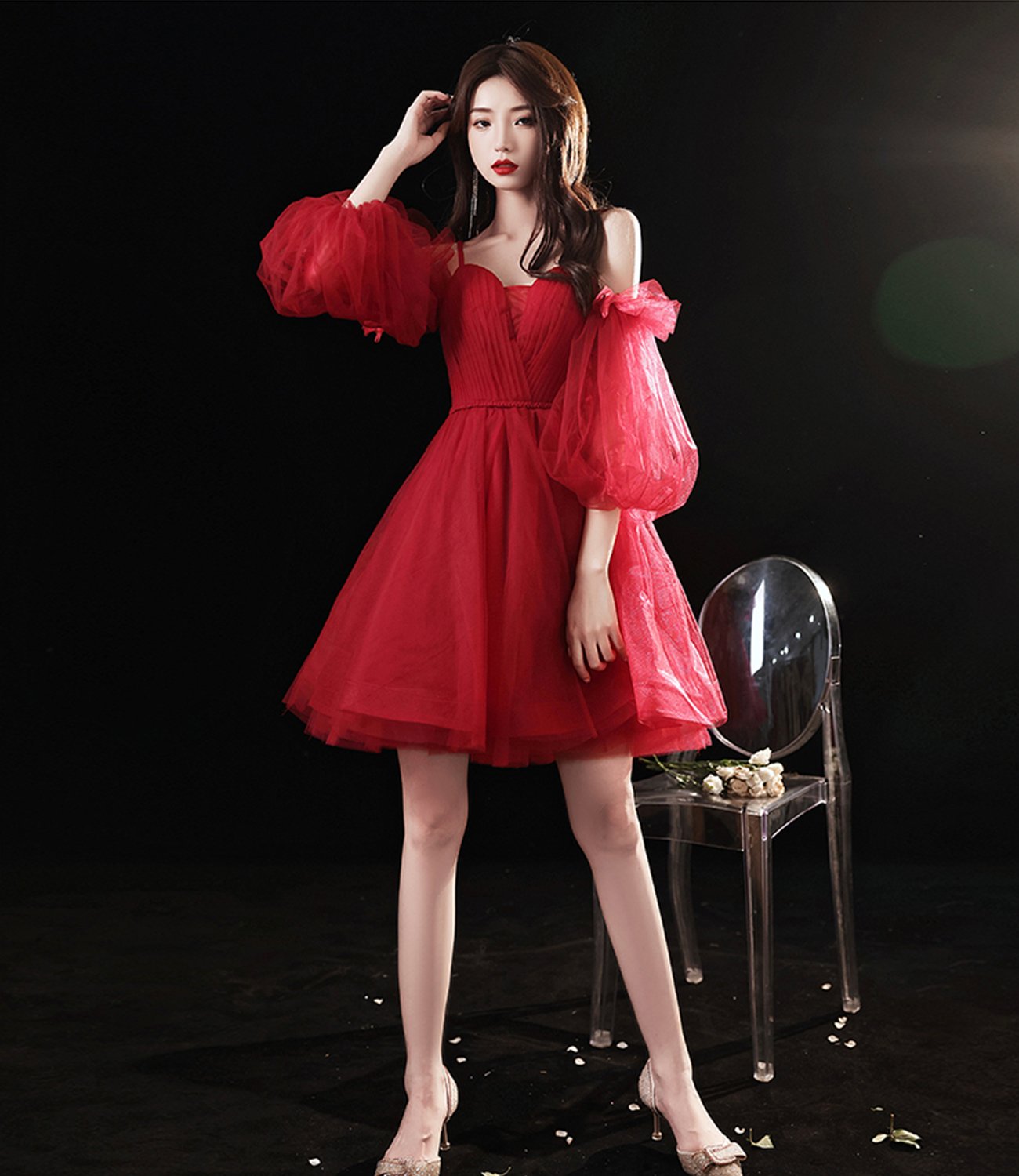 Cute tulle short prom dress A line homecoming dress