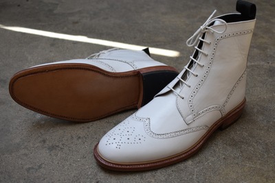 New Adult Handmade White Ankle High Boot, Lace Up Wingtip Boot