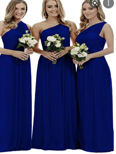 Simple One Shoulder Royal Blue Chiffon Bridesmaid Dresses