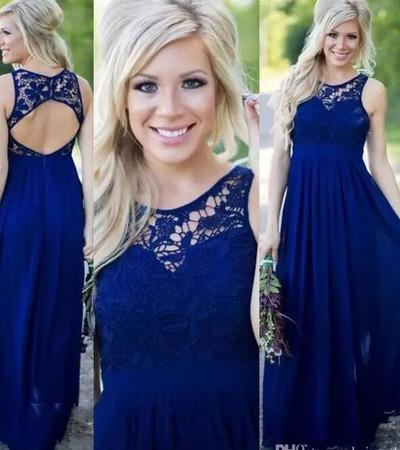A Line Open Back Country Chiffon Bridesmaid Dresses