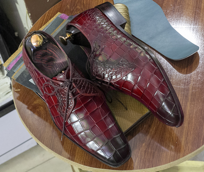 Handmade alligator Texture Leather Derby Shoes , Dress Formal Shoes, Green Two Tone Shoes