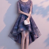 Cute lace high low prom dress homecoming dress - Thumbnail 3