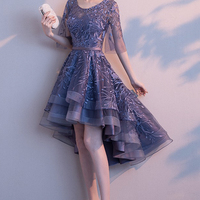 Cute lace high low prom dress homecoming dress - Thumbnail 4