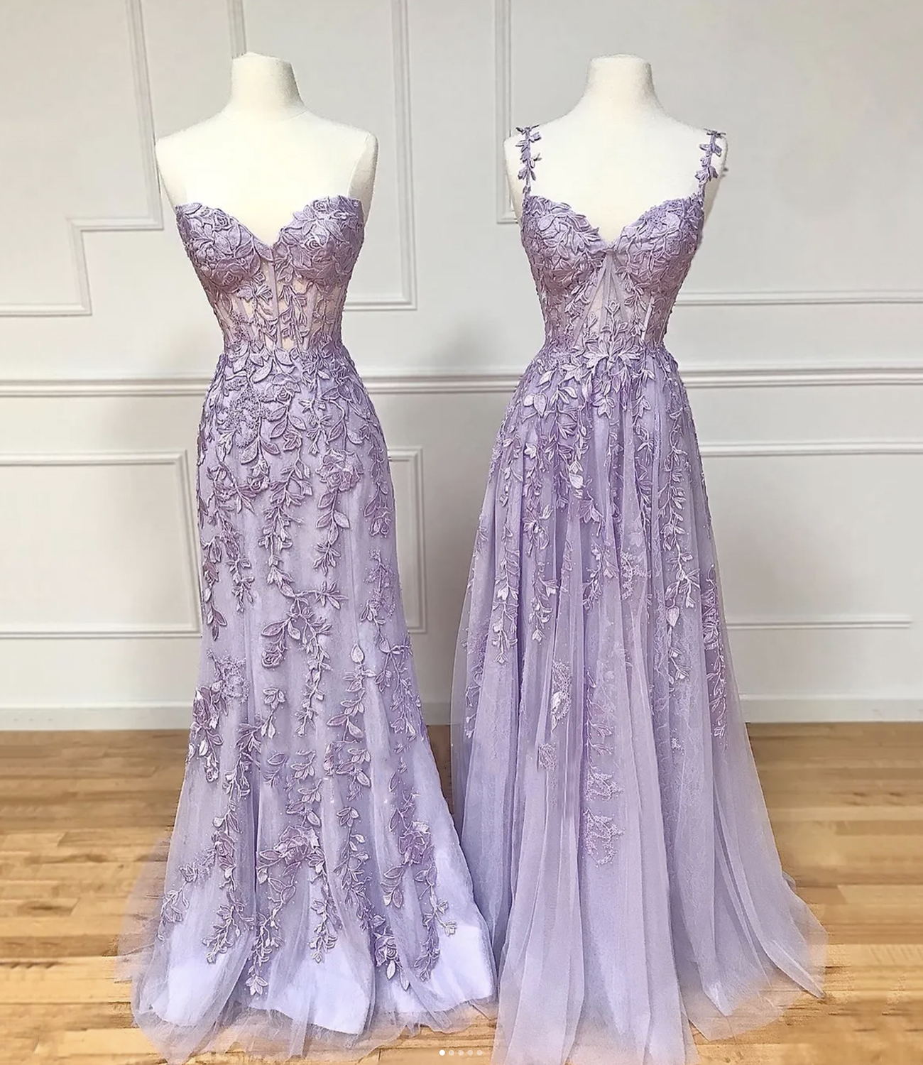 Purple tulle lace long prom dress purple evening dress