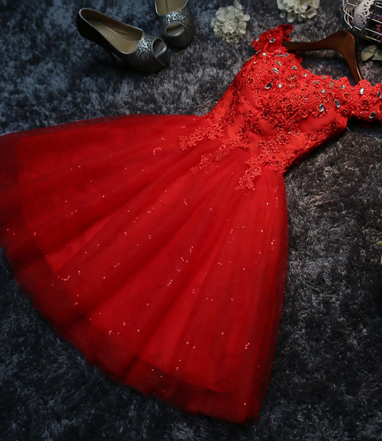 Cute tulle lace short prom dress homecoming dress