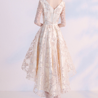 Champagne v neck high low prom dress homecoming dress - Thumbnail 6