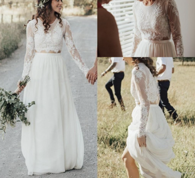 Two Piece Wedding Dresses Bridal Gown with Sleeves WD51