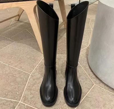 New Round Toe Thick Sole Heightened Oblique Mouth High Boots Knight Boots