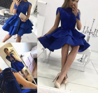 Royal Blue Short Homecoming Dresses with Full Sleeves
