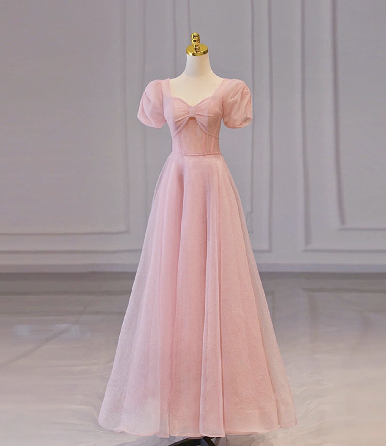 Pink tulle long prom dress pink evening dress