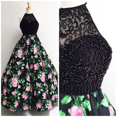 Floral Rose Prom Dresses with Beading