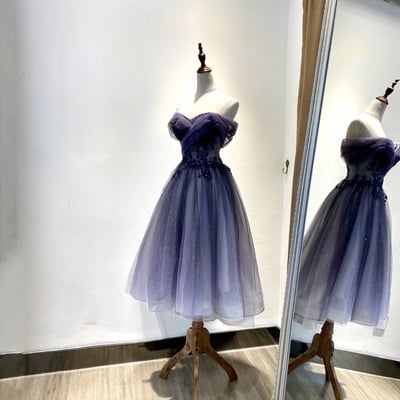 Blue tulle lace short prom dress homecoming dress - Thumbnail 3