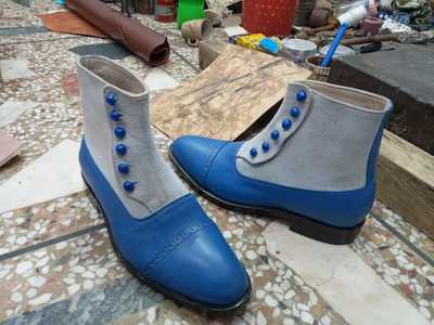 Luxury Men's Hand Stitch Two Tone Leather Suede Button Boot
