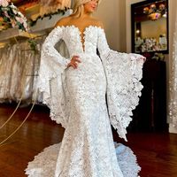 Elegant Mermaid Sweetheart Lace Sleeves Wedding Dresses - Thumbnail 1