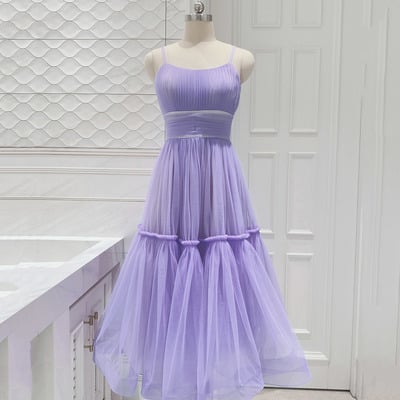 Purple tulle short prom dress homecoming dress - Thumbnail 1